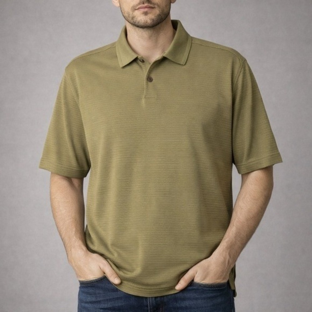 Tommy Bahama Business Casual Silk Cotton Ribbed Polo‎ Shirt Olive Green Size M - Picture 2 of 8